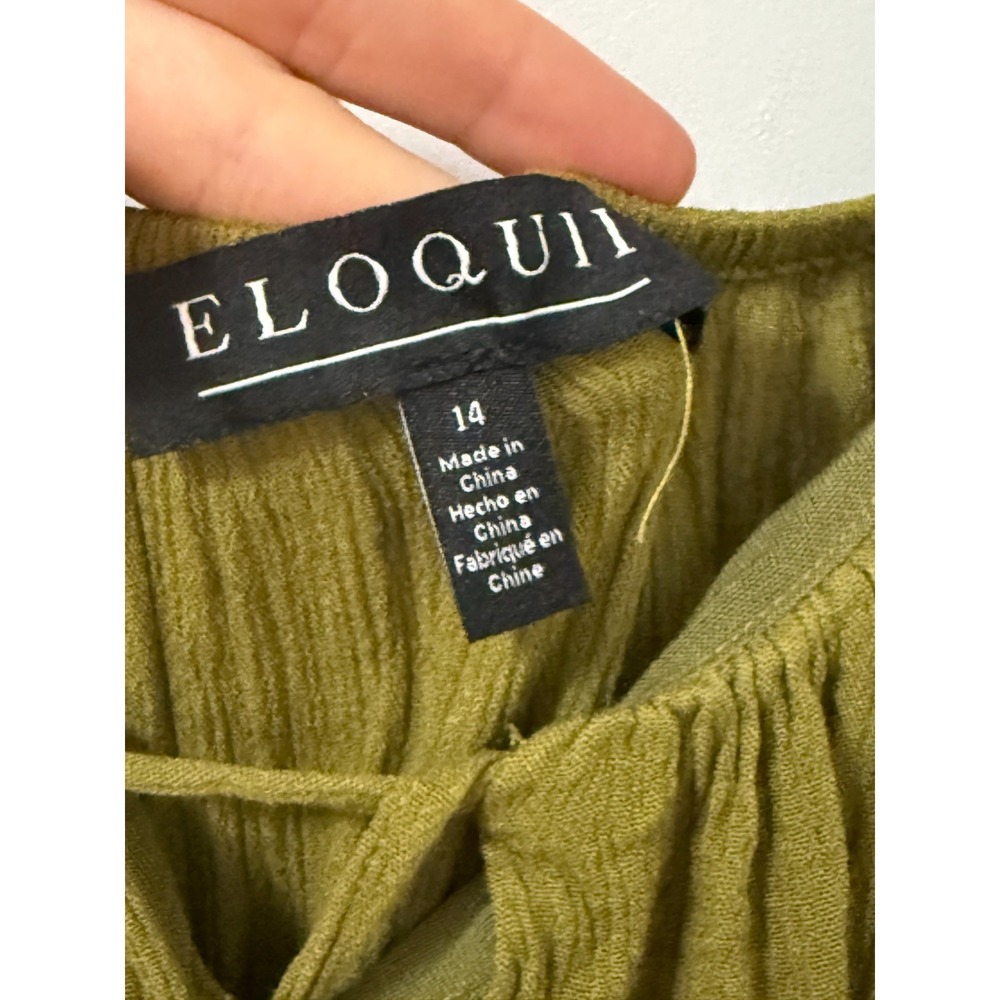 Eloquii Tiered Ruffle Maxi Dress 14 Balloon Sleeve Green Boho Whimsical Cottage - Picture 4 of 13